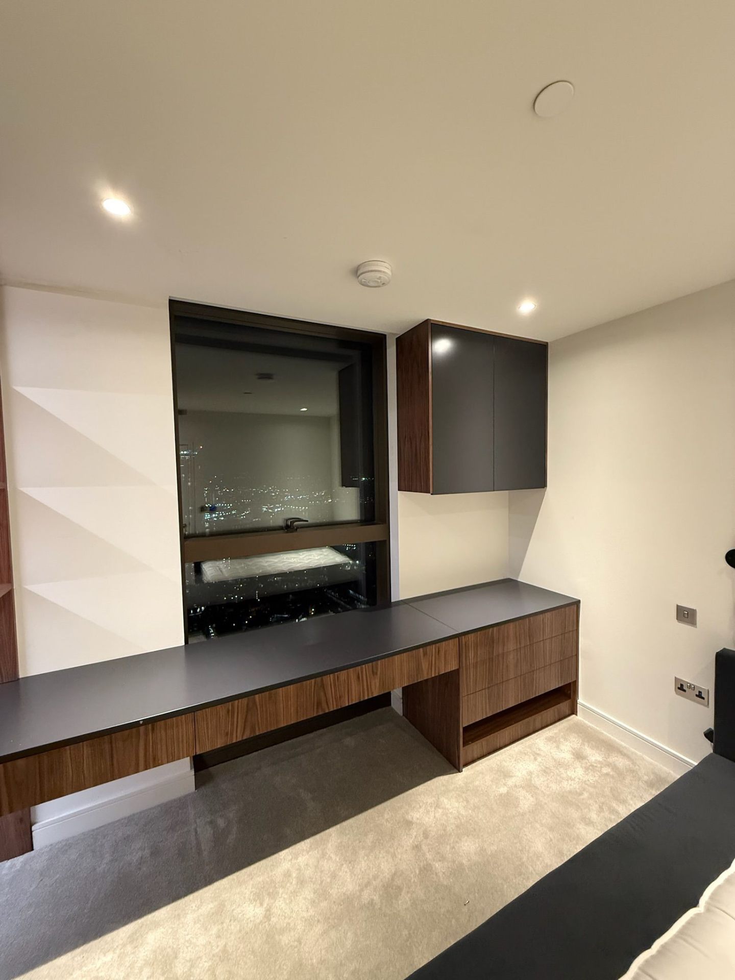Walnut dressing table with mirror and integrated storage